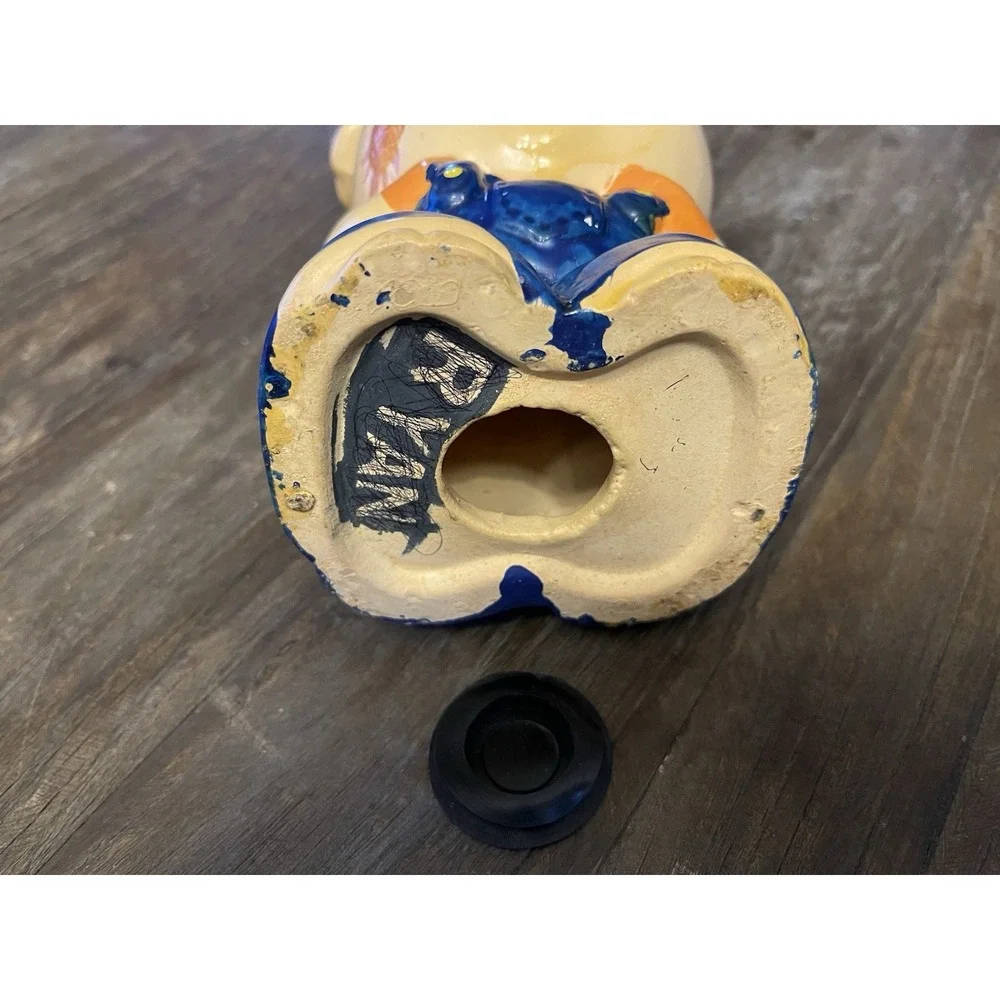 Vintage Chalkware Pig‎ Piggy Bank – Hand-Painted Pig in Blue Jean Overalls